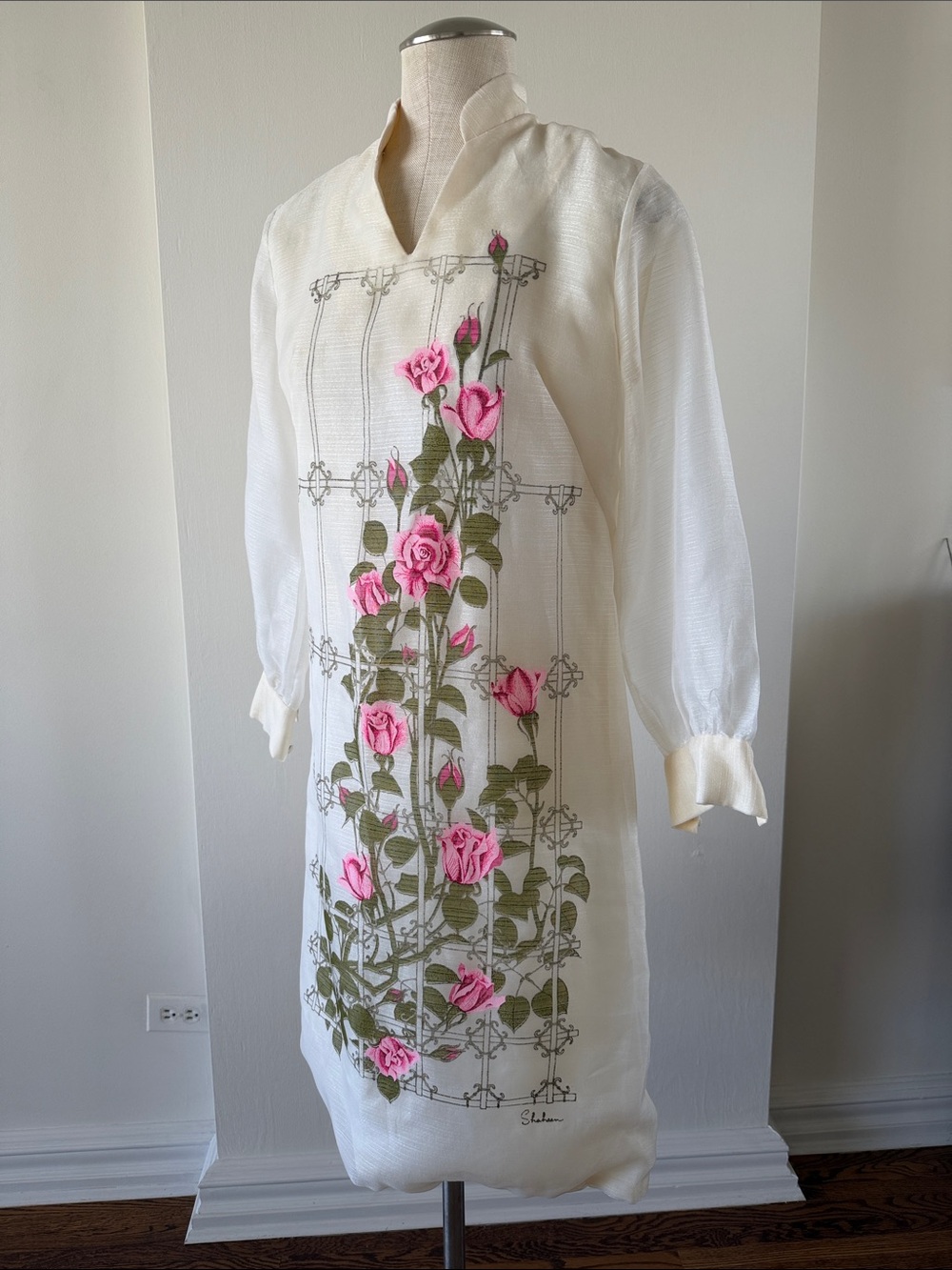 Vintage Shaheen Dress with Pink Rose print